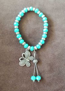 Turquoise & Silver Butterfly Stretchable Bracelet