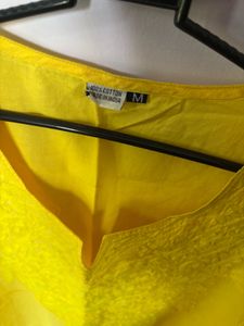 Yellow Embroidered half Cotton Kurta