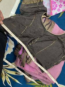 Elegant lavender and black Saree with Gold Border