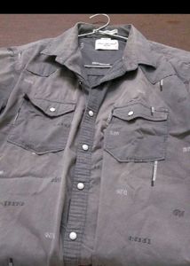 Men's Grey Graphic Print Western Shirt