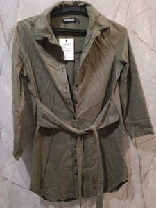 Olive Green Belted Shirt Dress (size-S)