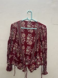 Boho Floral Tie-Front Blouse