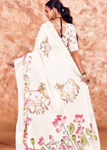 Beautiful White Lotus Print Saree