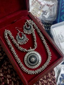 Oxidised Silver Necklace and Earrings Set