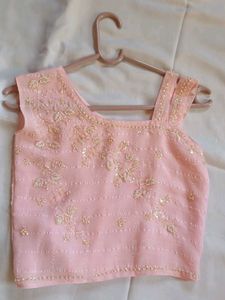 Peach Embroidered Ethnic Skirt aari worked