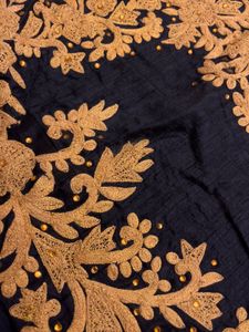 Navy Blue &amp; Gold Embroidered Anarkali Gown | Flare