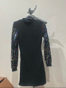 Sparkling Sequin Sleeve Black Dress
