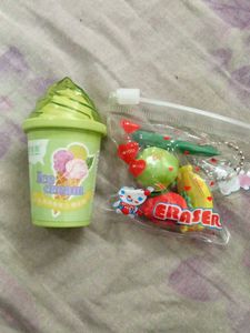 Cute Ice Cream &amp; Fruit Erasers Set