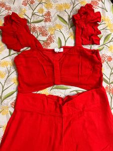 Red Ruffle Sleeve Co ord set