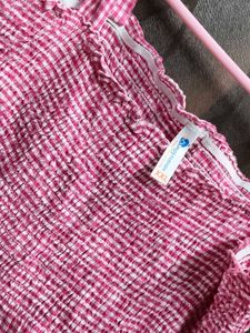 Cute Pink Gingham Smocked Top