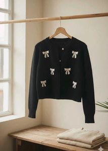Bow Embellished Black Cardigan