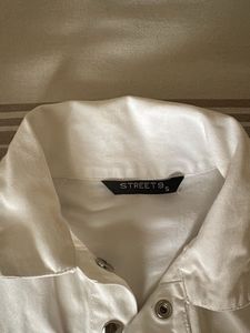 White Crop Denim Jacket with Side Stripes