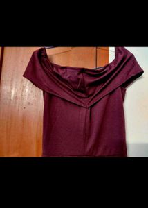 Athena Burgundy Off Shoulder Dress