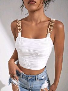 White Ruched Chain Strap Top