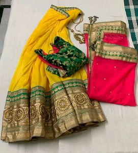 Trending Yellow &amp; Green Embroidered Lehenga Choli