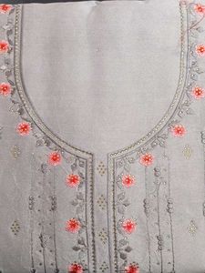 Elegant Grey Kurta Set with Pink Floral Embroidery