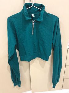 Green Cropped Pullover &amp; Black Skirt