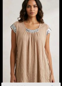 Beige Tunic with Sequin Detail.   need iron new pi