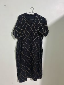 Chic Black & Gold Print Dress