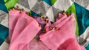 Elegant Pink Tulle Dupatta