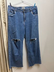 Ripped Wide Leg Denim Jeans