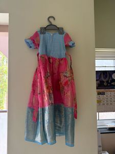 pink and blue ethnic frock