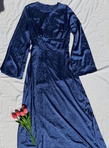 Elegant Navy Blue Satin Maxi Dress