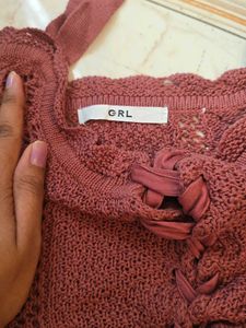 Maroon Cute Crocheted Lace-Up Crop Top