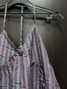 Striped Halter Neck Top with Lace Trim