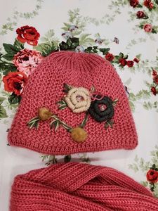 Chic Pink Knit Hat &amp; Scarf Set