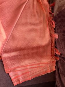 Peach Silk Saree with original unstitched blouse
