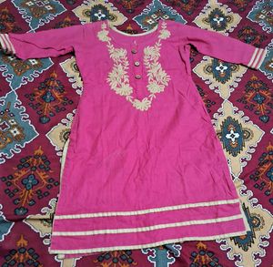 Embroidered Pink Kurta with Beige Bottoms