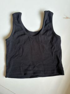 Sleek Black Square Neck Crop Top