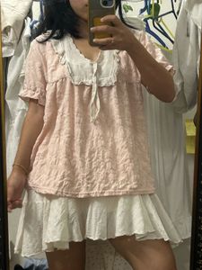 Cute Pink Lace Collar Top