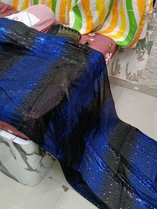 Sparkling Blue &amp; Black Sequins Saree for Wedding