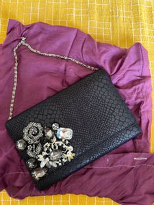 Embellished Black Clutch Bag