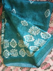 Beautiful Teal Saree with White Print