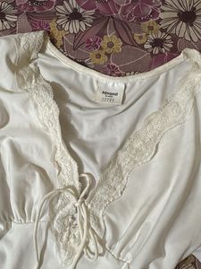 Cream Lace Trim Long Sleeve Top