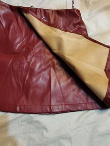 Savana Burgundy Faux Leather Skirt with Bow