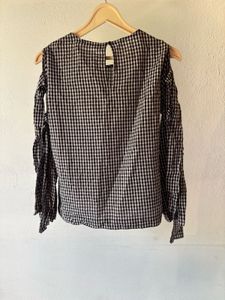 Gingham Cold Shoulder Top