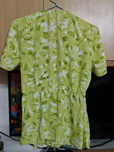 Lime Green Leaf Print Wrap Top