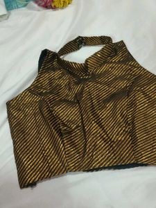 Sparkling Gold Striped Halter Neck Blouse