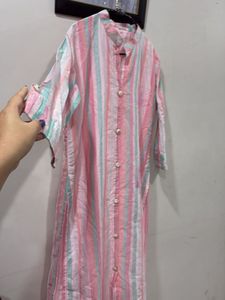 Charming Striped Kurta with Pearl Buttons