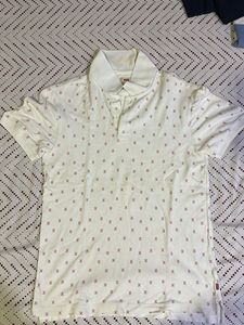 White Polo Shirt with Red Pattern