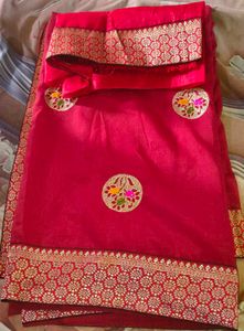 Vibrant Pink Silk Saree with Embellishments