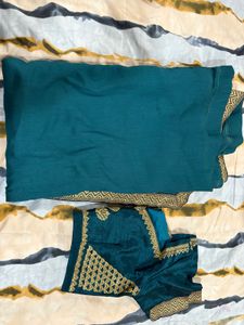 Stunning Teal Saree With Ready Blouse