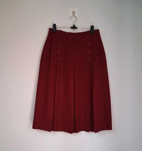 Maroon Pleated Midi Skirt