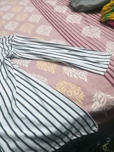 Women White With black Stripes Shrug.
