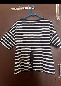 Striped T-shirt with Floral Embroidery
