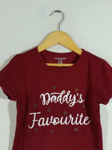 Maroon &amp; Black Shorts &amp; T-Shirt Set For Girl's
